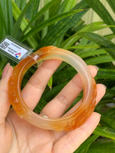 Load image into Gallery viewer, Chalcedony Agate Bangle Bracelet, Hand Carved Dragon &amp; Pheonix, Agate bangle (inner diameter 56.8MM/2.21”)