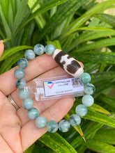 Load image into Gallery viewer, Jadeite Jade Bracelet, Translucent Jadeite Bracelet 9.5mm bead, mix Charm Dzi (Wrist 16CM/6.1/4”)