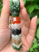 Load image into Gallery viewer, Nephrite Jade Dragon Bracelet, Hand Carved Dragon, Agate Bead,(wrist 7.75")
