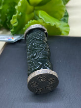 Load image into Gallery viewer, Nephrite Jade Pendant Necklace, hand carved Dragon, Platinum Plated Silver
