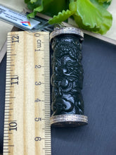 Load image into Gallery viewer, Nephrite Jade Pendant Necklace, hand carved Dragon, Platinum Plated Silver