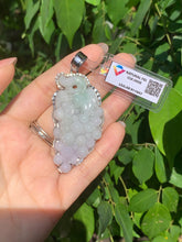 Load image into Gallery viewer, Jadeite Jade Pendant, Hand Carved Bunch Grapes,  Platinum plated Silver, Jadeite Pendant