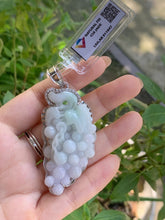 Load image into Gallery viewer, Jadeite Jade Pendant, Hand Carved Bunch Grapes,  Platinum plated Silver, Jadeite Pendant